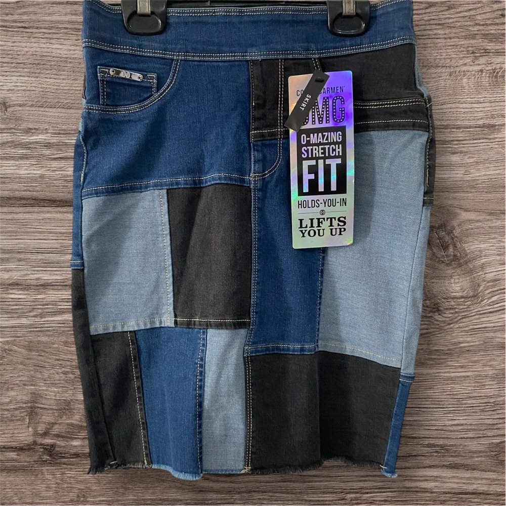 Coco + Carmen Patchwork Denim Skirt - Blue and Black
